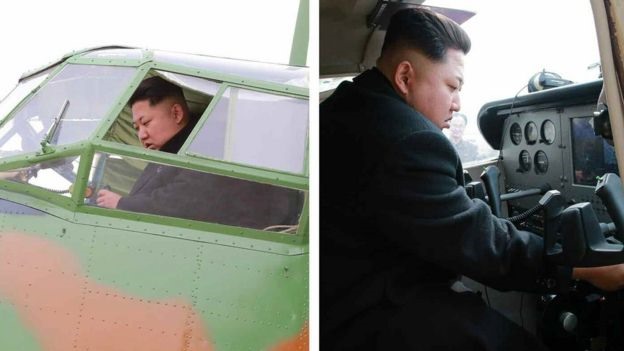 Năm 2015, truyền thông nhà nước từng ghi lại cảnh ông Kim Jong-un lái một chiếc máy bay nội địa hạng nhẹ và ngồi trên khoang điều khiển của chiếc máy bay quân sự AN-2. Ảnh: KCNA. 