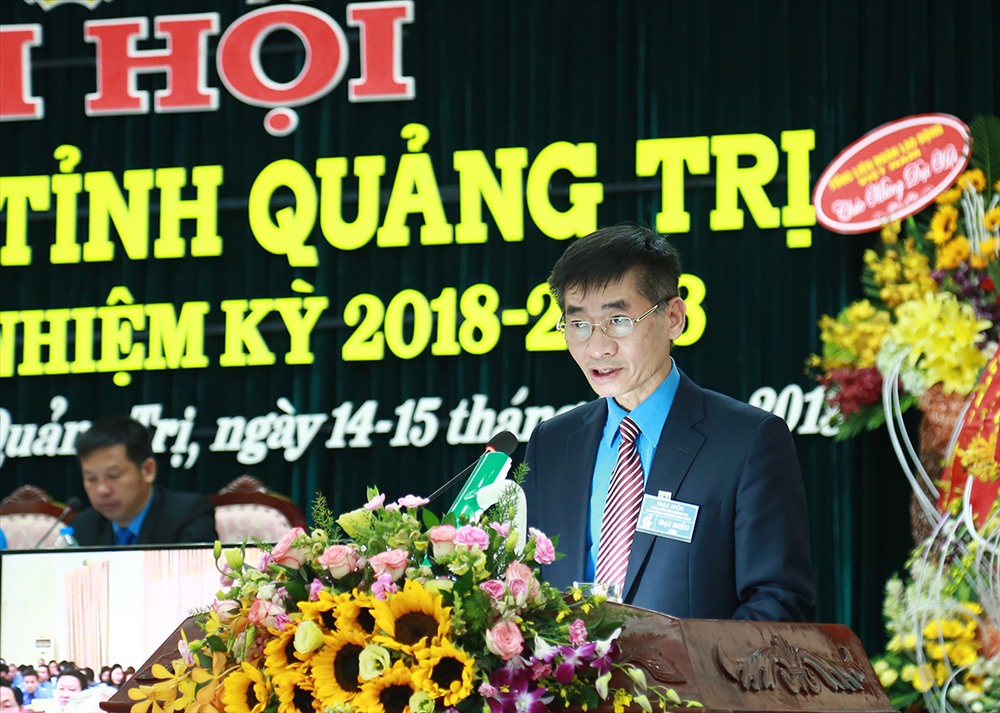 Đồng chí Trần Văn Thuật – Phó Chủ tịch Tổng LĐLĐ Việt Nam phát biểu chỉ đạo đại hội (ảnh: P.V)