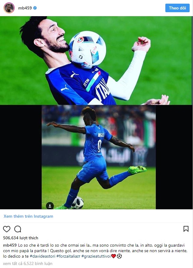 “Bàn thắng này dành tặng cho anh, Davide Astori“. Ảnh: Instagram.