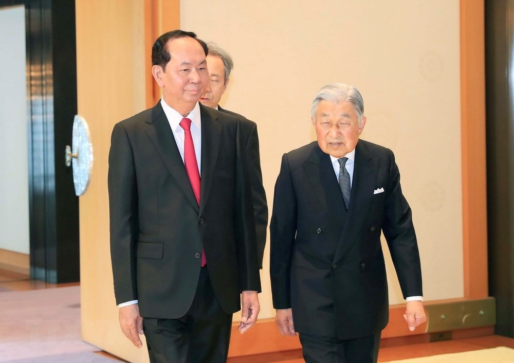 Chủ tịch Nước Trần Đại Quang và Phu nhân có chuyến thăm cấp nhà nước đến Nhật Bản từ ngày 29.5 – 2.6 theo lời mời của Nhà nước Nhật Bản. Ảnh: TTXVN.