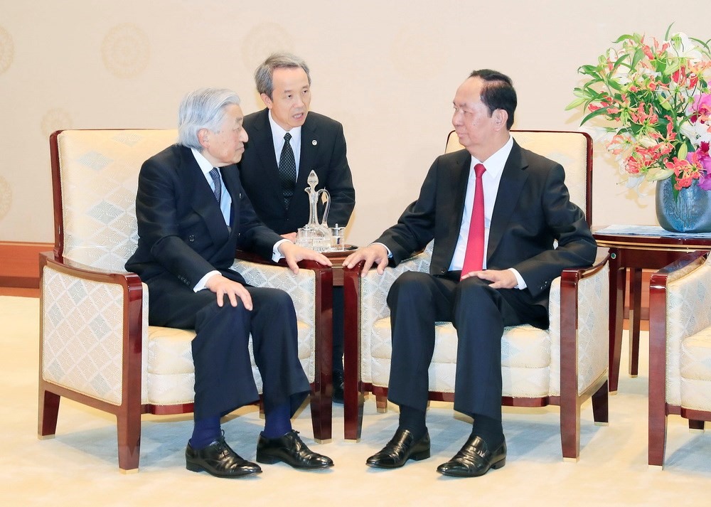 Chủ tịch Nước Trần Đại Quang và Nhà vua Akihito. Ảnh: TTXVN.