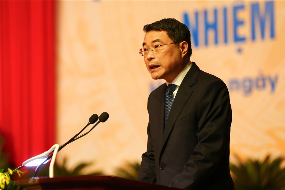Ủy viên TƯ Đảng, Thống đốc Ngân hàng Nhà nước VN Lê Minh Hưng phát biểu tại Đại hội. Ảnh: S.T
