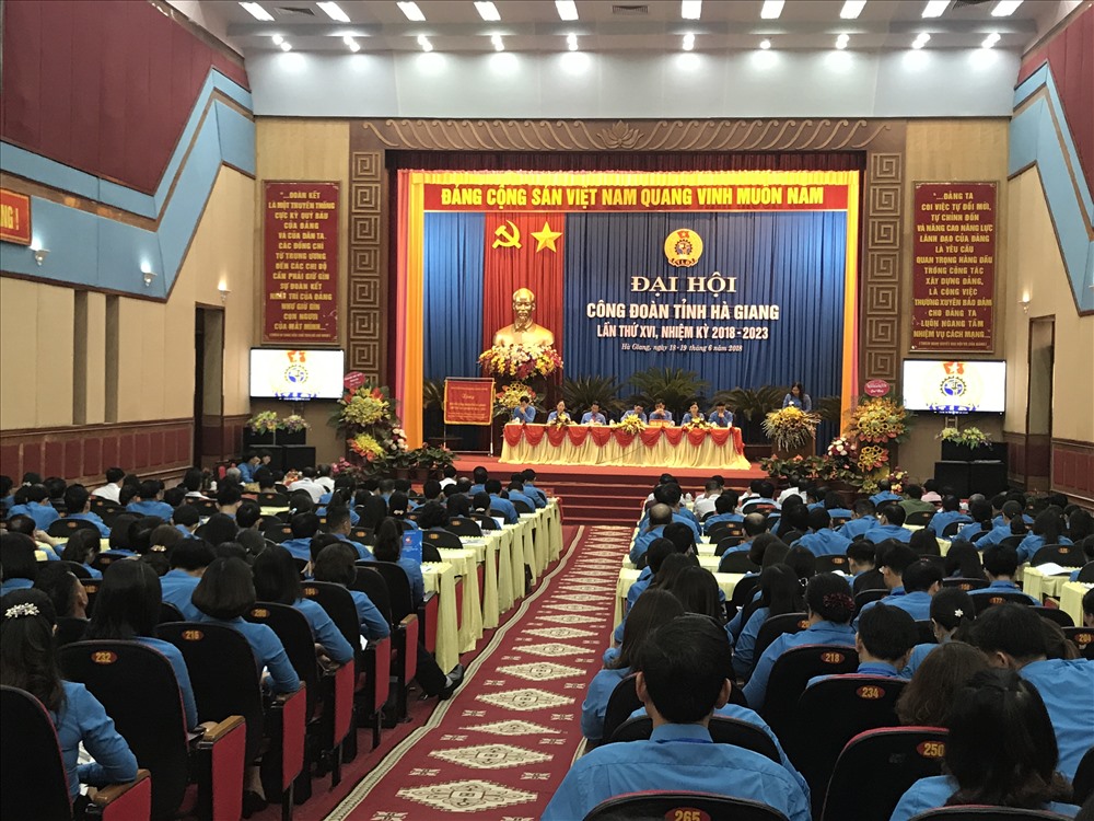 Toàn cảnh Đại hội CĐ tỉnh Hà Giang lần thứ XVI, nhiệm kì 2018-2023.