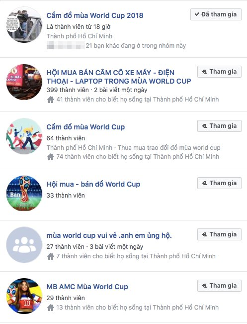 Nhiều nhóm cầm đồ World Cup được lập ra.