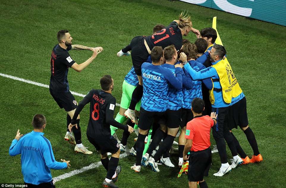 Các cầu thủ Croatia ăn ừng bàn thắng đầy phấn khích. Ảnh: Dailymail