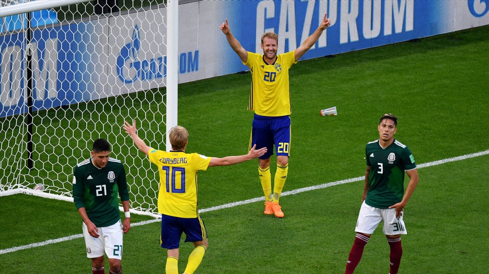 Thụy Điển từ đội đứng thứ 3 đã vươn lên ngôi vị số 1 bảng F sau chiến thắng thuyết phục trước Mexico. Ảnh: FIFA