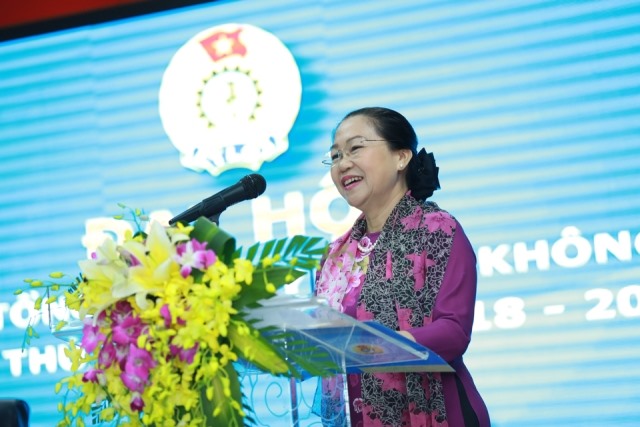 Phó Chủ tịch Tổng LĐLĐVN Nguyễn Thị Thu Hồng phát biểu chỉ đạo tại Đại hội. Ảnh:: Hải Nguyễn