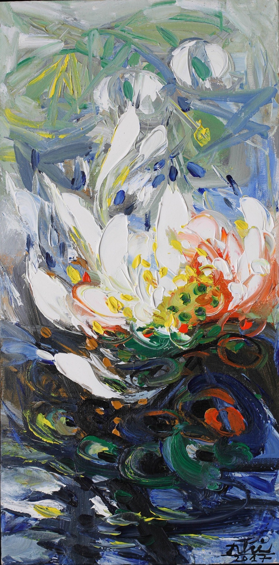 Tác phẩm “Hoa sen 2” của họa sĩ Bình Nhi, chất liệu sơn dầu