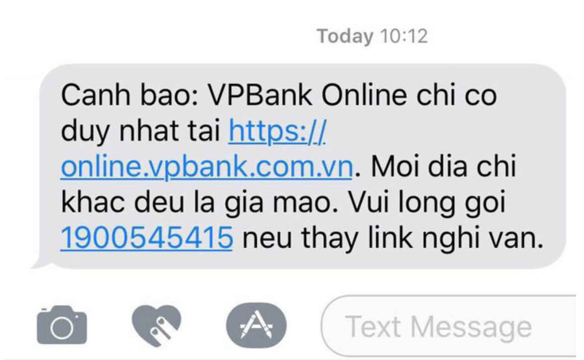 Email với nội dung giả mạo gửi tới khách hàng của VPBank