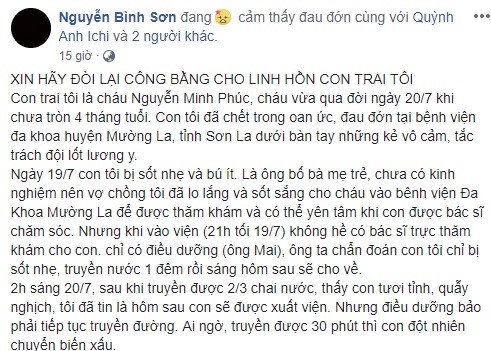 Chia sẻ của anh Sơn trên facebook cá nhân. Ảnh: PV