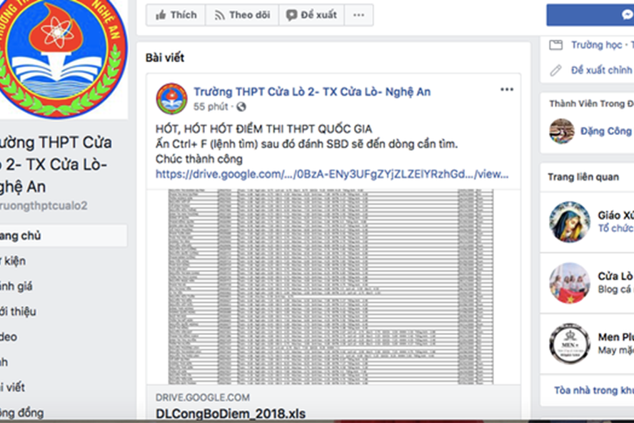 Dữ liệu điểm thi của Nghệ An bị lộ trên mạng xã hội trước ngày công bố kết quả thi.