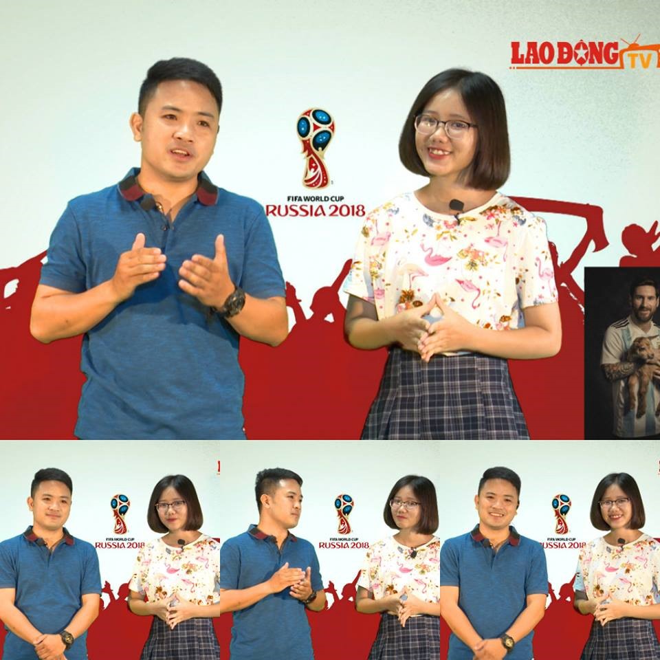 Hai phóng viên trẻ Linh Trang và Đăng Huỳnh với chương trình “Tám World Cup”. Ảnh: PV
