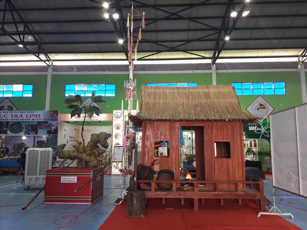 Lễ hội còn tái hiện lại mô hình sâm Ngọc Linh khổng lồ, hình ảnh ngôi nhà, cây nêu, cồng chiêng gắn liền với cuộc sống của đồng bà dân tộc Xơ Đăng, Ca Dong nơi đây.