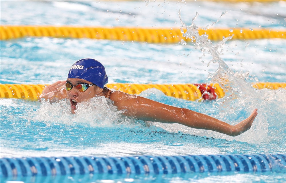 Chỉ duy nhất Lê Thị Mỹ Thảo giành quyền vào chung kết nội dung 200m bướm nữ trong ngày thi đấu 22.8 ở môn bơi. Ảnh: Đ.Đ