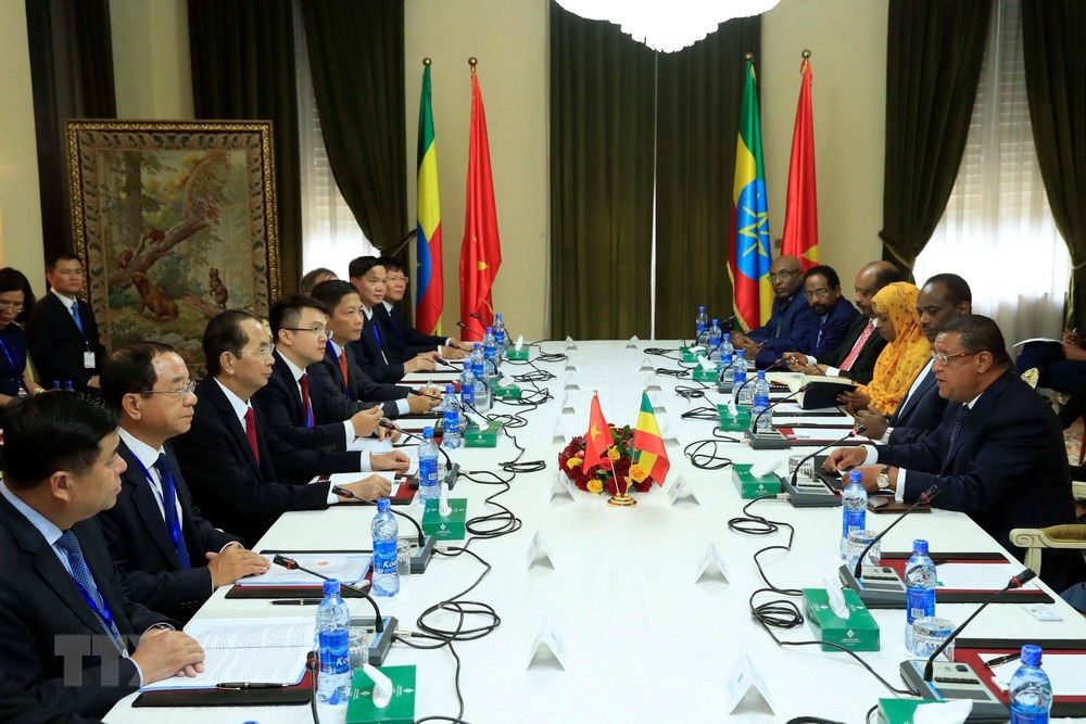 Chủ tịch nước Trần Đại Quang và Tổng thống Ethiopia Mulatu Teshome hội đàm. Ảnh: TTXVN