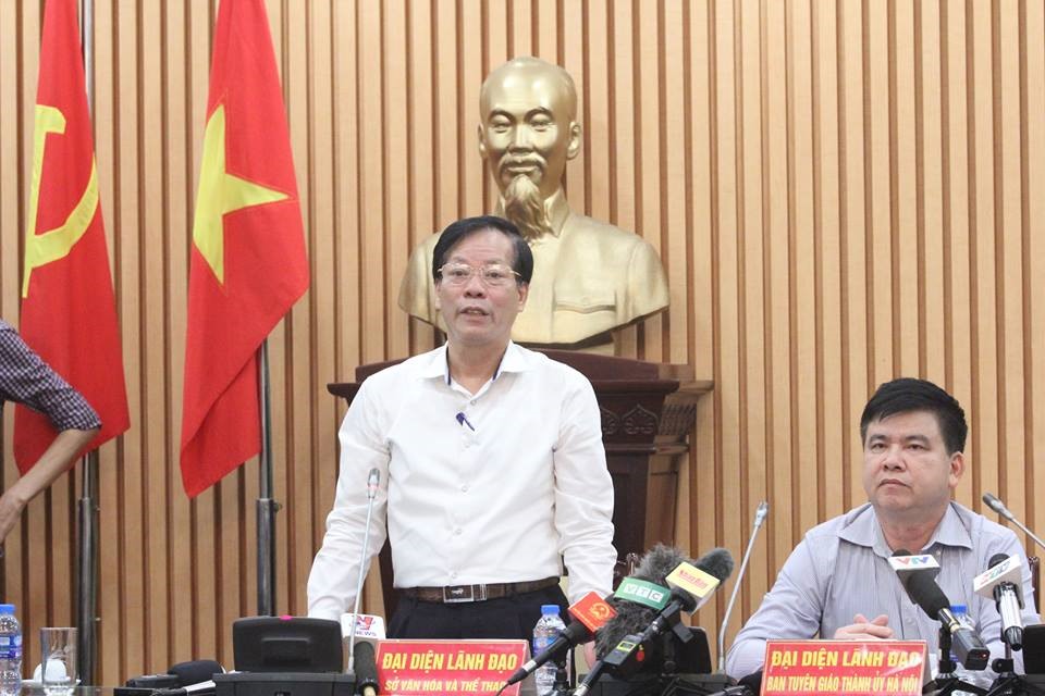Ông Trương Minh Tiến - Phó Giám đốc Sở Văn hóa Thể Thao Hà Nội phát biểu tại buổi họp báo.
