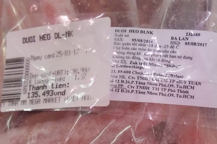 Thịt lợn nhập khẩu từ Ba Lan được bán tại Việt Nam. Ảnh: PV