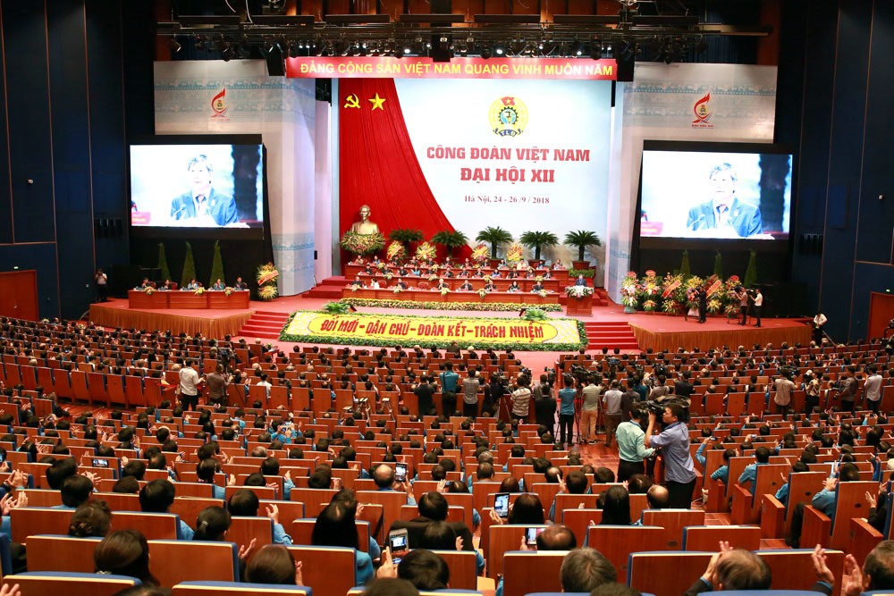 Toàn cảnh phiên trọng thể Đại hội Công đoàn Việt Nam lần thứ XII, ngày 25.9. Ảnh: Hải Nguyễn.