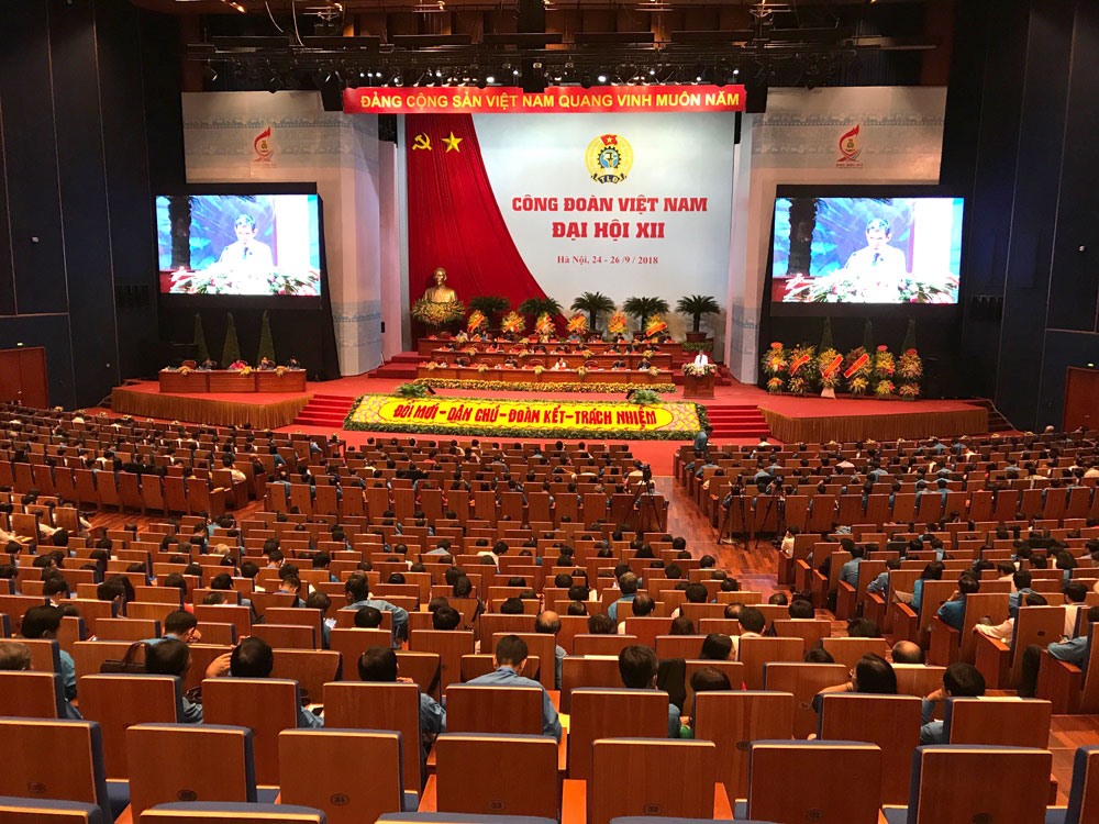 Toàn cảnh ngày làm việc thứ hai Đại hội Công đoàn Việt Nam lần thứ XII. Ảnh: Hải Nguyễn.
