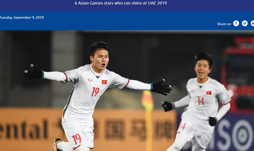 Hình ảnh của Quang Hải trong bài viết trên trang chủ AFC. 