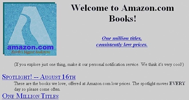 Ngày 16.7.1995, Amazon được Jeffrey Preston Bezos thành lập khi ông nhận thấy thị trường internet đang tăng với tốc độ chóng mặt, 2.300%/năm. Với một triệu đầu sách trong danh mục của mình, công ty được xem là “hiệu sách lớn nhất Trái Đất”. Ảnh: Business Insider