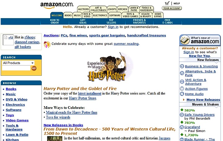 Những năm đầu 2000, Amazon đã thiết kế lại giao diện của trang web. Sau khi thêm vào đồ dùng gia đình, sản phẩm cho trẻ em và sản phẩm chăm sóc sắc đẹp, Amazon đã trở thành nhà bán lẻ như bây giờ và tham gia thử sức trong lĩnh vực kinh doanh thực phẩm.