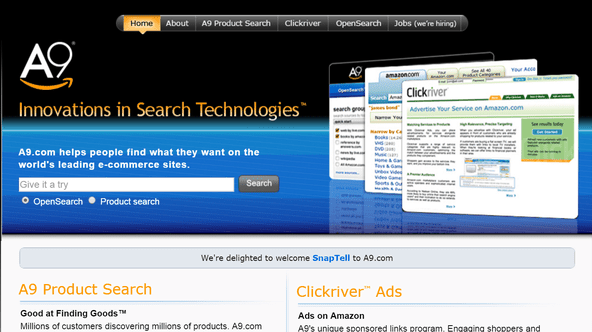Vào năm 2004, Amazon ra mắt công cụ tìm kiếm A9. Về cơ bản nó hoạt động như Yellowpages nhưng có thêm hình ảnh. A9 cung cấp tính năng Block View tương tự Street View của Google.