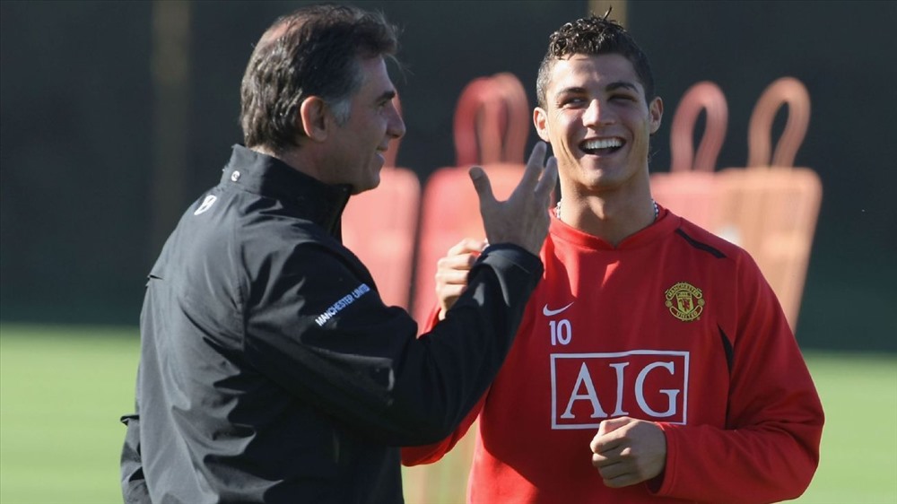 Carlos Queiroz và Ronaldo tại Manchester United. Ảnh: ESPN.