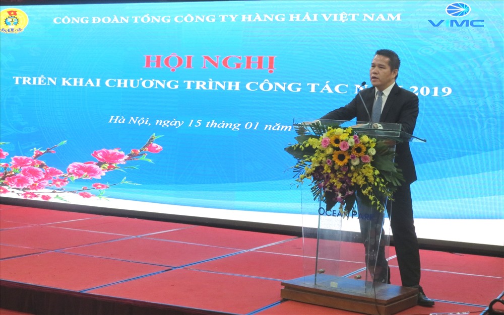 Ông Nguyễn Cảnh Tĩnh - Phó bí thư Đảng ủy, TGĐ TCty Hàng hải VN phát biểu chỉ đạo tại hội nghị. Ảnh: Xuân Trường