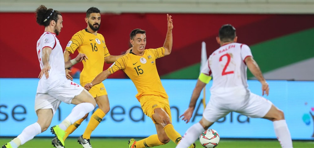 Phải đến phút 90+3, tỉ số của trận Australia gặp Syria mới được ấn định. Ảnh AFC