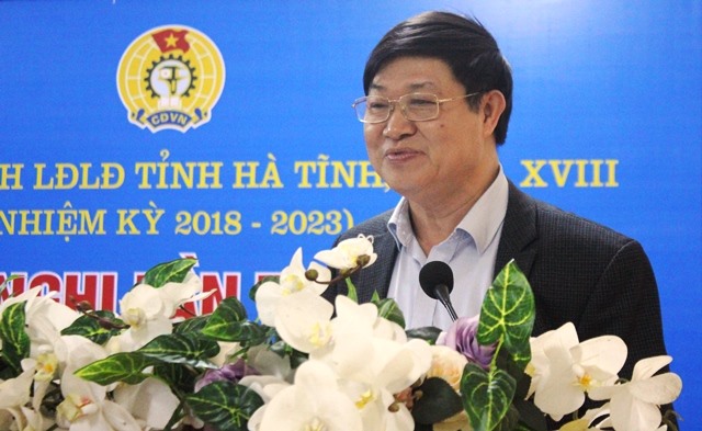 Ông Trần Xuân Dâng - Chủ tịch Công đoàn ngành Y tế Hà Tĩnh kiến nghị tăng chỉ tiêu phát triển đoàn viên cho đơn vị mình.