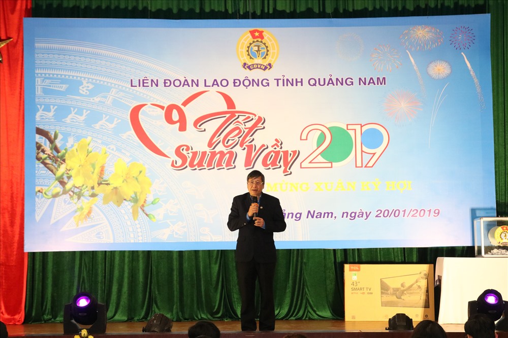 Phó Chủ tịch Thường trực Tổng LĐLĐ Việt Nam Trần Thanh Hải phát biểu tại buổi “Tết Sum vầy” năm 2019. Ảnh: Đ.V