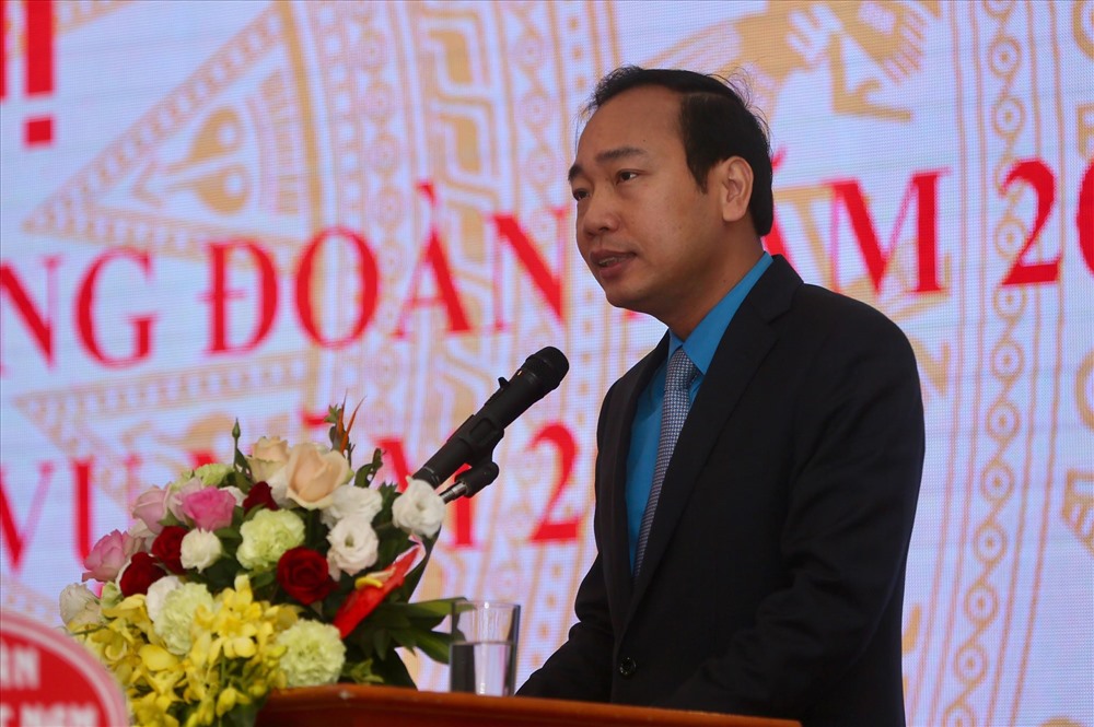 Chủ tịch CĐ Công thương Việt Nam Trần Quang Huy phát biểu tại hội nghị. Ảnh: S.T