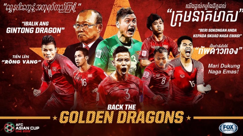 Liên đoàn bóng đá Đông Nam Á kêu gọi cổ vũ Việt Nam bằng nhiều thứ tiếng. Ảnh Fox Sport