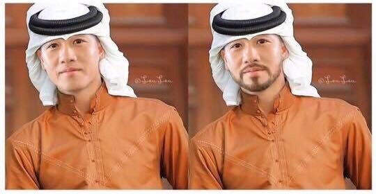 Huy Hùng đăng bức ảnh trong trang phục quý ông Ả rập kèm dòng chia sẻ dí dỏm: “Sau khi sang Dubai 1 tháng thì hiện tại mình đã thành ra thế này“. Huy Hùng rất điển trai trong trang phục nước bạn.