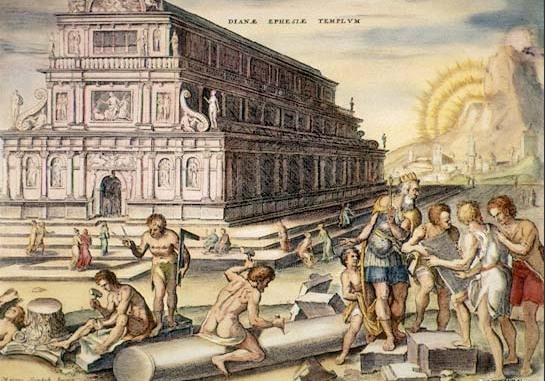 Đền thờ Artemis trong một bức tranh khắc gỗ