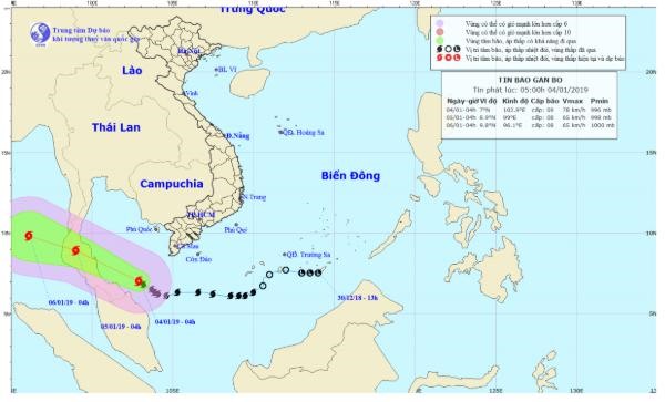 Vị trí và đường đi bão số 1 Pabuk.