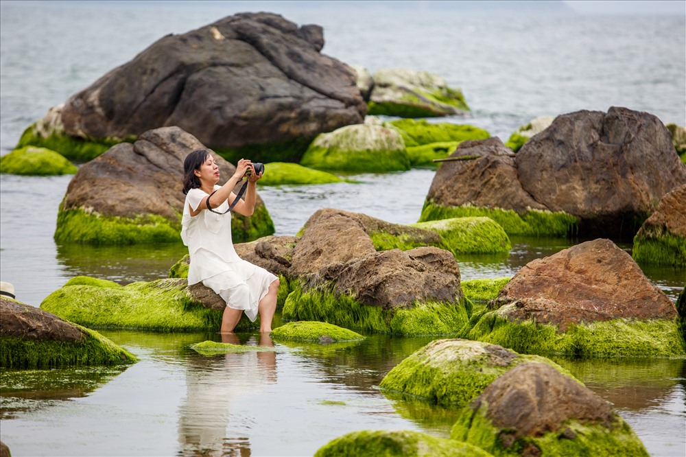 Người dân và du khách đổ xô về bãi đá ở rạn Nam Ô để chụp ảnh và chiêm ngưỡng vẻ đẹp hoang sơ mà tạo hóa đã ban tặng cho người dân làng Nam Ô.