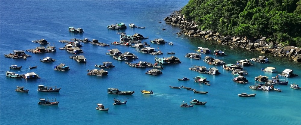 Tàu cá ngư dân neo đậu trên vùng biển thuộc xã Thổ Châu, huyện Phú Quốc, tạo khung cảnh biển đảo tươi đẹp, sinh động