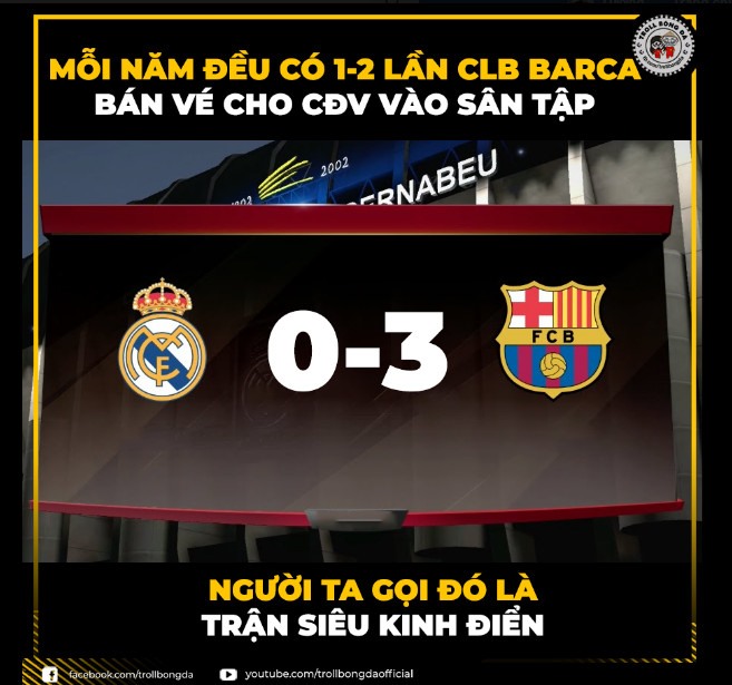 Trận siêu kinh điển giữa Real Madrid và Barcelona biến thành trận đấu tập của “Gã khổng lồ xứ Catalan” trước đại kình địch. Ảnh Troll Bóng Đá