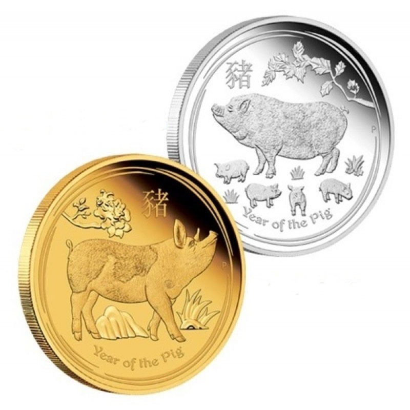 Đồng tiền xu Australia được mạ vàng, bạc hình con heo phát hành vào dịp lễ Tết.