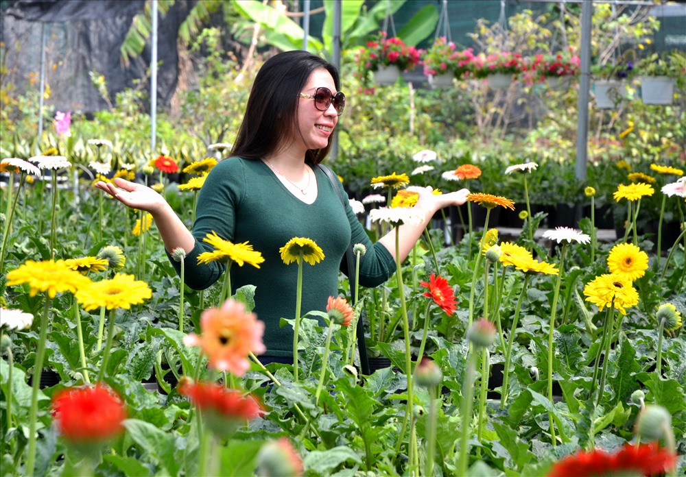 Tạo dáng chụp ảnh lưu niệm tại vườn hoa Sa Đéc. Ảnh: Lục Tùng