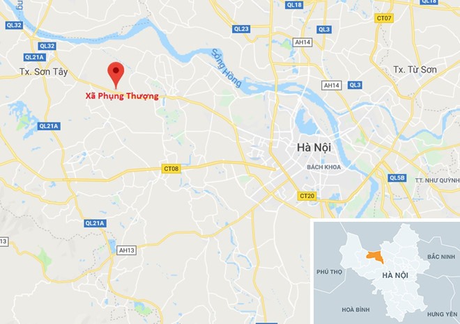 Xã Phụng Thượng cách trung tâm Hà Nội gần 30 km. Ảnh: Google Maps. 