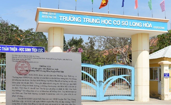 Trường THCS Long Hòa (huyện Phú Tân, An Giang), nơi xảy ra vụ việc thầy giáo đánh học sinh.