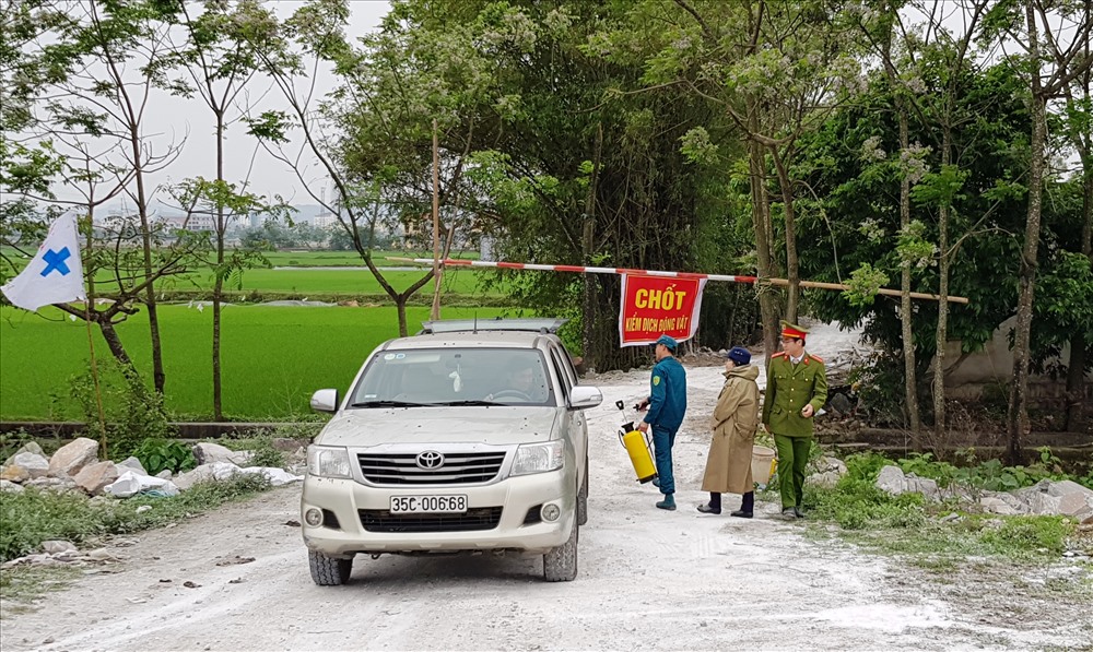 Huyện Hoa Lư đã thành lập 6 chốt kiểm dịch trên địa bàn xã Ninh Khang. Ảnh: NT