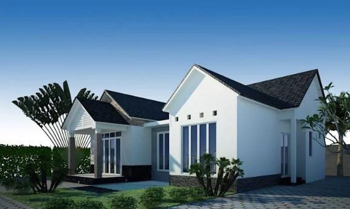 Kiến trúc của ngôi nhà là sự kết hợp giữa hệ mái dốc truyền thống cùng cách sử dụng vật liệu theo xu hướng hiện đại với tông màu đen – trắng chủ đạo. Ảnh: Kienphucgia. 