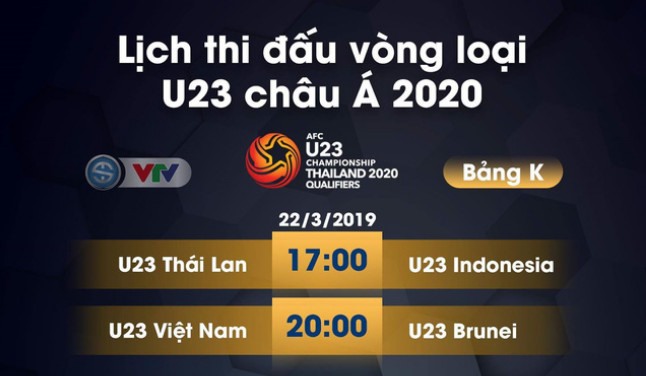 Lịch thi đấu bảng K vòng loại U23 Châu Á ngày 22.3. Ảnh VTV