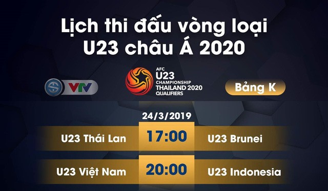 Lịch thi đấu bảng K vòng loại U23 Châu Á 2020 ngày 24.3. Ảnh VTV 