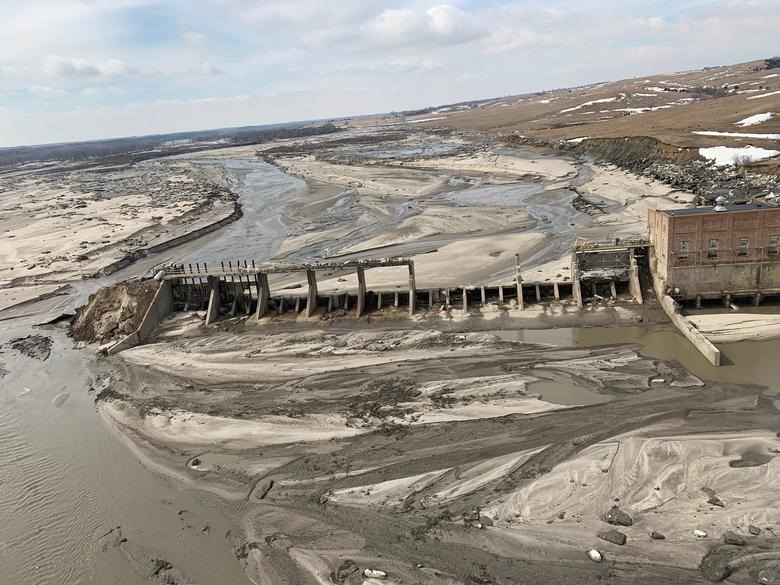 Khu vực đập Spencer (Bristow, bang Nebraska, Mỹ) tan hoang sau cơn bão gây ra trận lụt lịch sử. 
