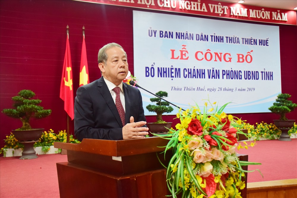 Ông Phan Ngọc Thọ - Chủ tịch UBND tỉnh Thừa Thiên - Huế phát biểu tại lễ bổ nhiệm. Ảnh: N. Minh.